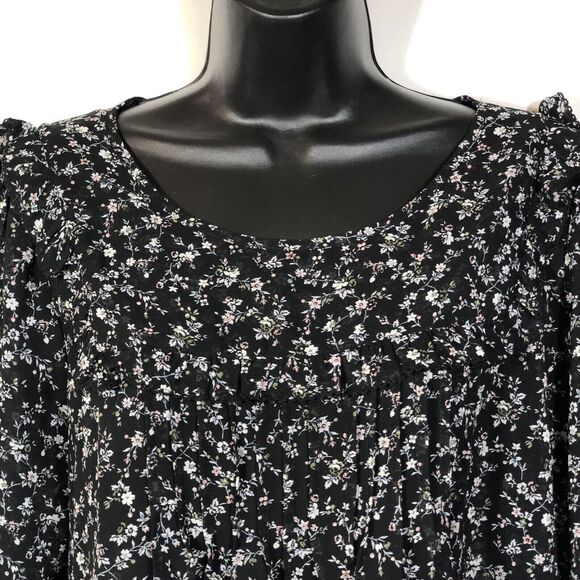 Gap Blouse Semi-Sheer Chiffon Women's Sz L Black Floral Whimsigoth Cottagecore - Picture 1 of 9